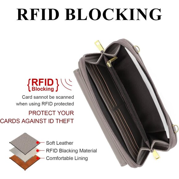 Small Crossbody Wallet for Women Leather with Card Slots and Phone Window - Picture 6 of 7